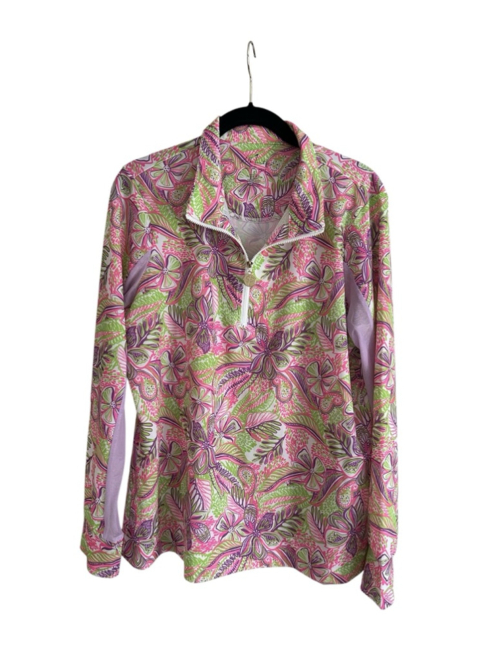 Stella Parker Golf mesh sleeve floral quarter zip top pink purple green
l - Picture 2 of 7